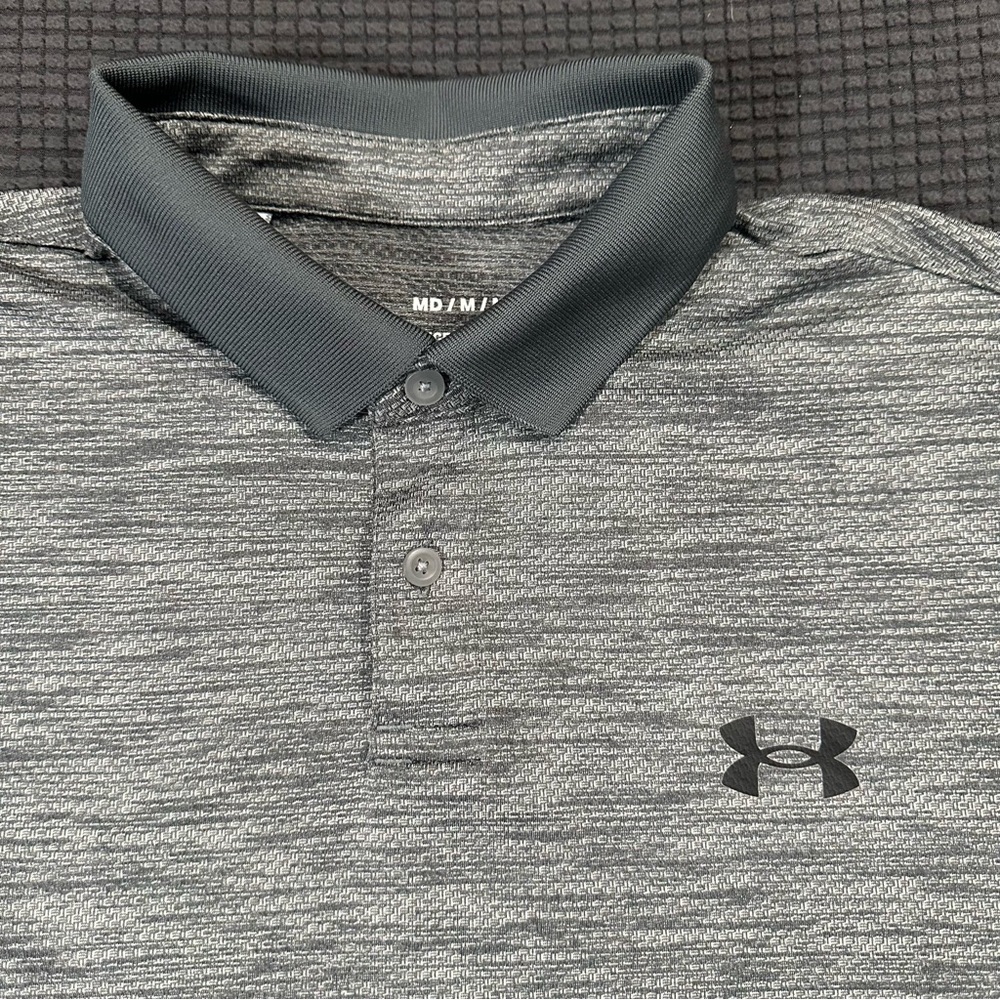 Under Armour Gray Performance Polo Shirt Men’s Medium Stretch Athletic Golf Top - Picture 2 of 8